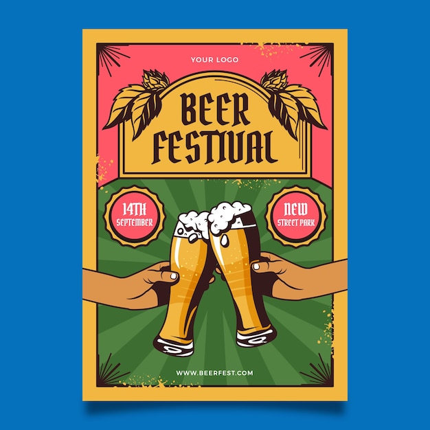 옥토버페스트 맥주 축제 축하를 위해 손으로 그린 수직 포스터 템플릿