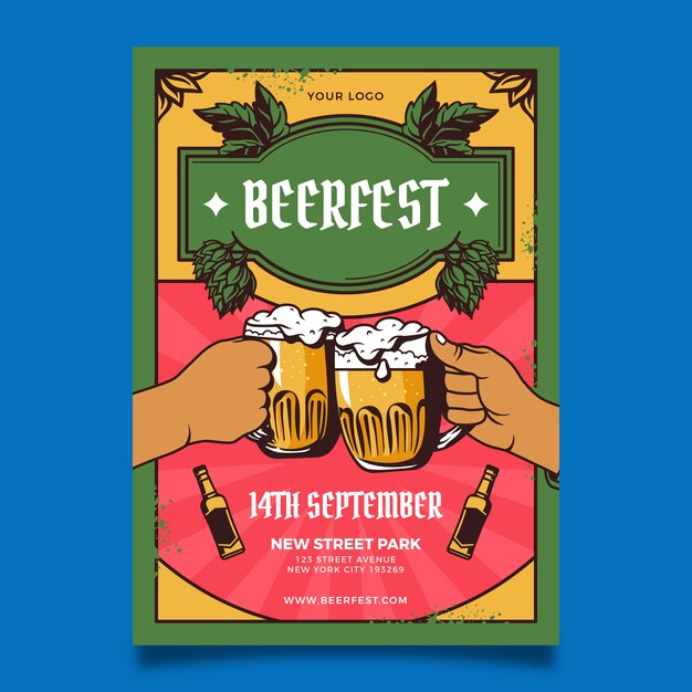 Hand drawn vertical poster template for oktoberfest beer festival celebration