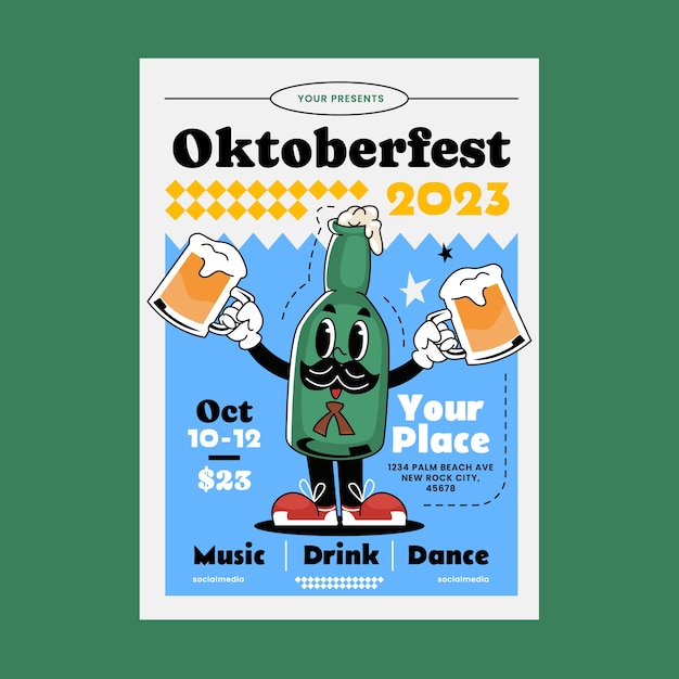 Free vector hand drawn vertical poster template for oktoberfest beer festival celebration