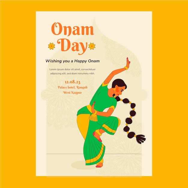 Modello di poster verticale disegnato a mano per la celebrazione del festival onam