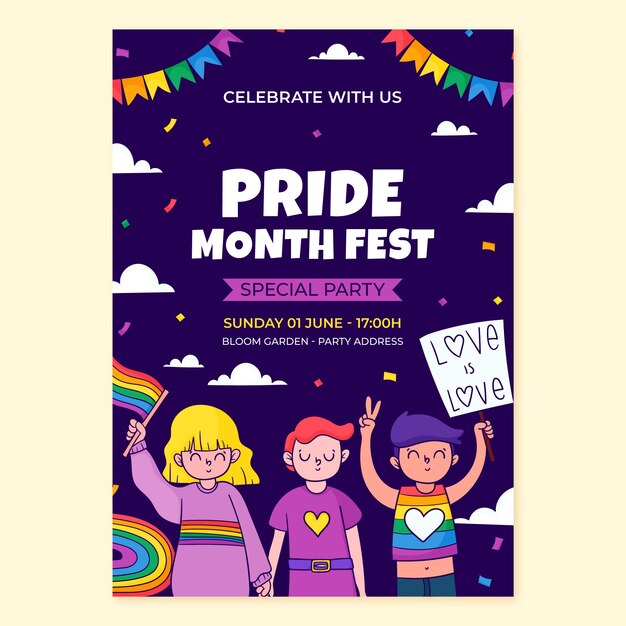 hand drawn vertical poster template for pride month celebration