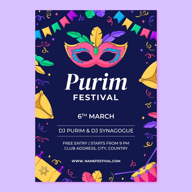 Hand drawn vertical poster template for purim holiday celebration
