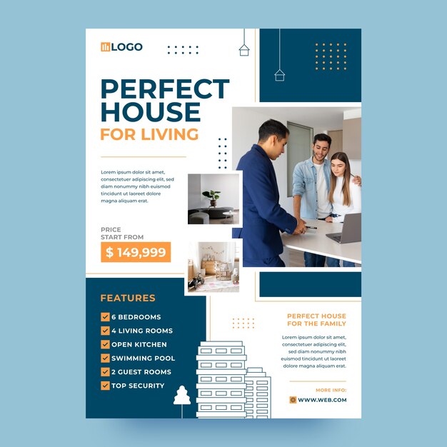 Hand drawn vertical poster template for real estate business