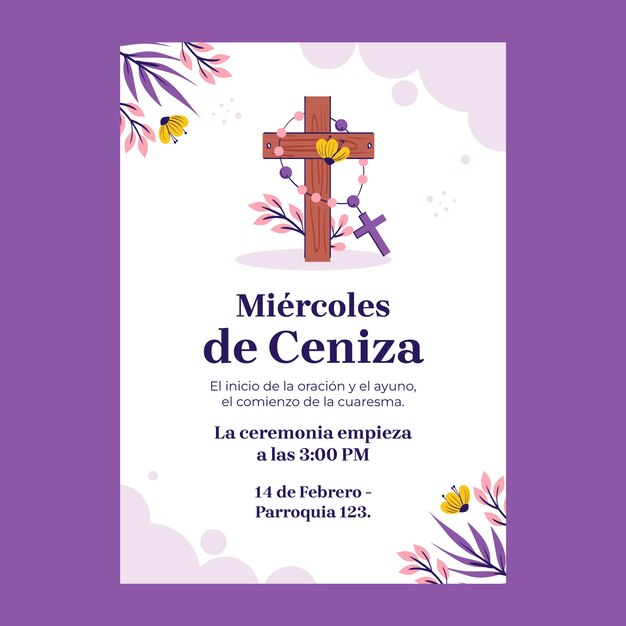 Hand drawn vertical poster template for religious ash wednesday celebration