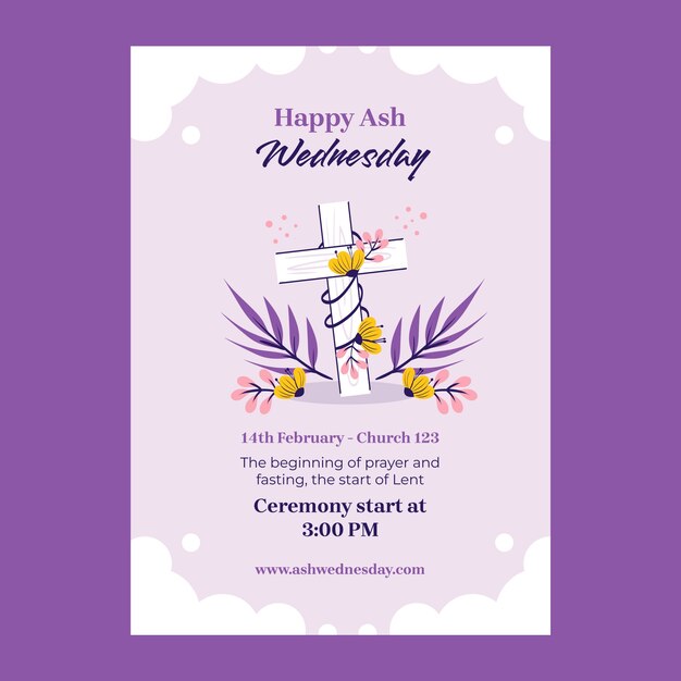 Hand drawn vertical poster template for religious ash wednesday celebration