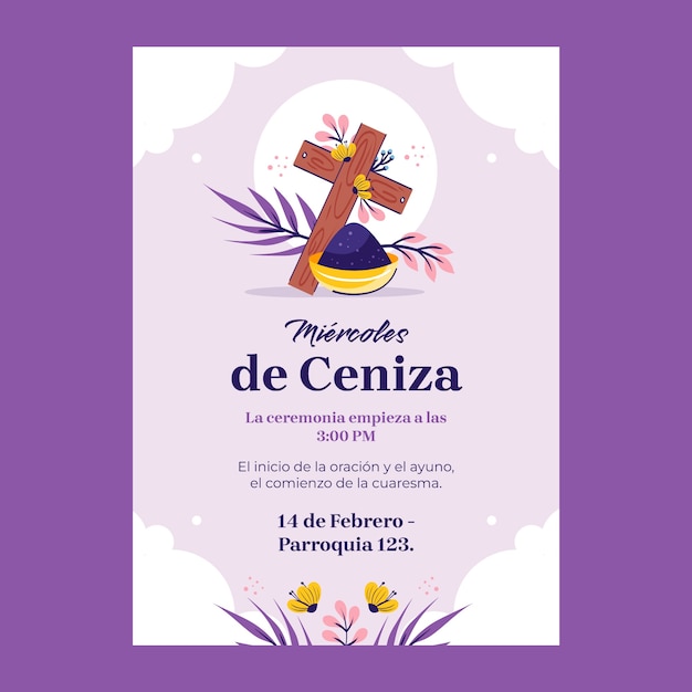 Hand drawn vertical poster template for religious ash wednesday celebration