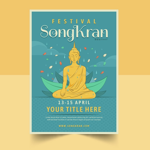 Hand drawn vertical poster template for songkran water festival celebration