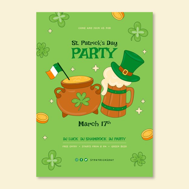 Free vector hand drawn vertical poster template for st patrick's day celebration