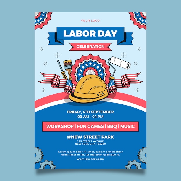 Hand drawn vertical poster template for us labor day celebration