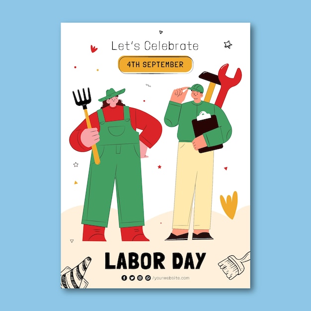 Free vector hand drawn vertical poster template for us labor day celebration