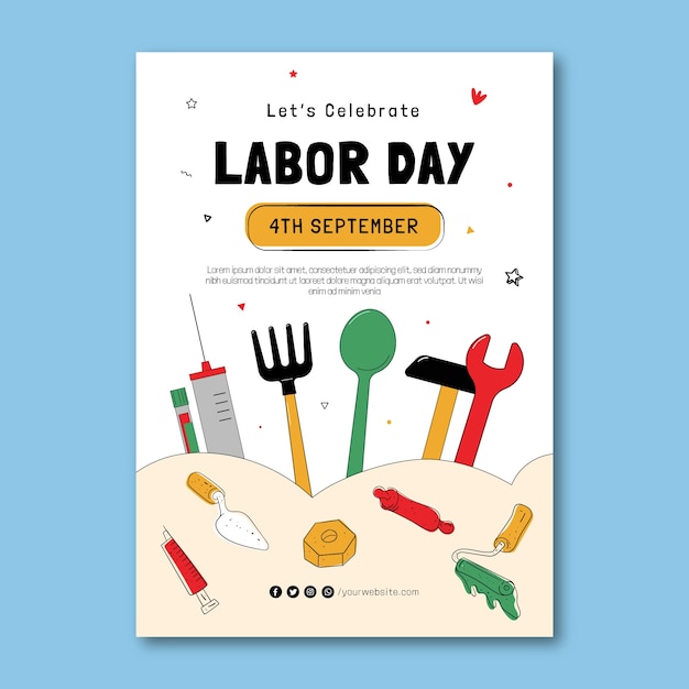 Free vector hand drawn vertical poster template for us labor day celebration