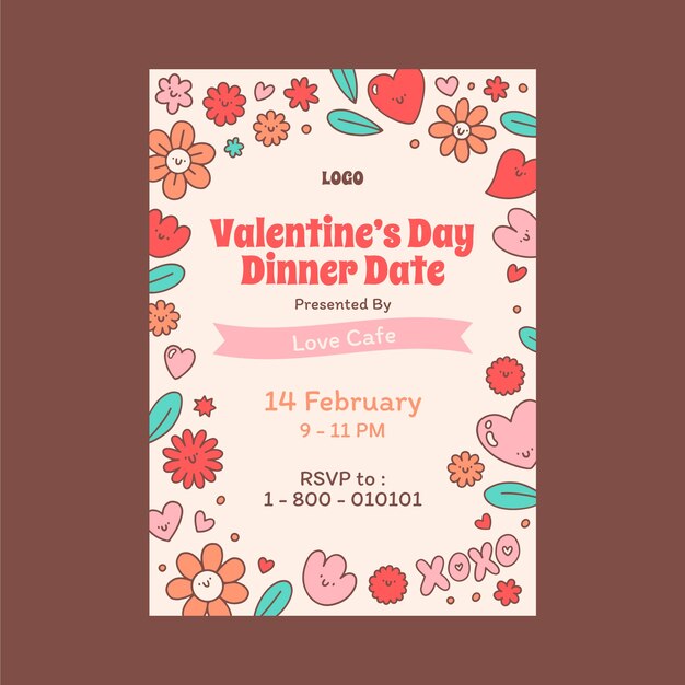 Hand drawn vertical poster template for valentine's day celebration