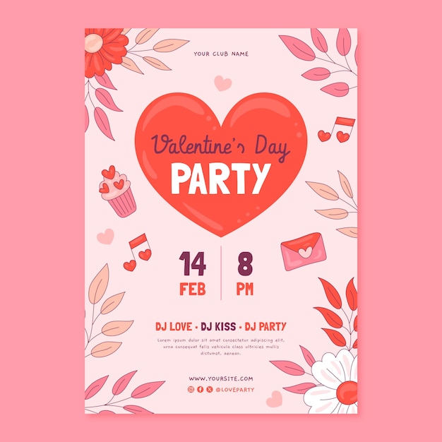 Vettore gratuito modello di poster verticale disegnato a mano per la celebrazione della festa di san valentino