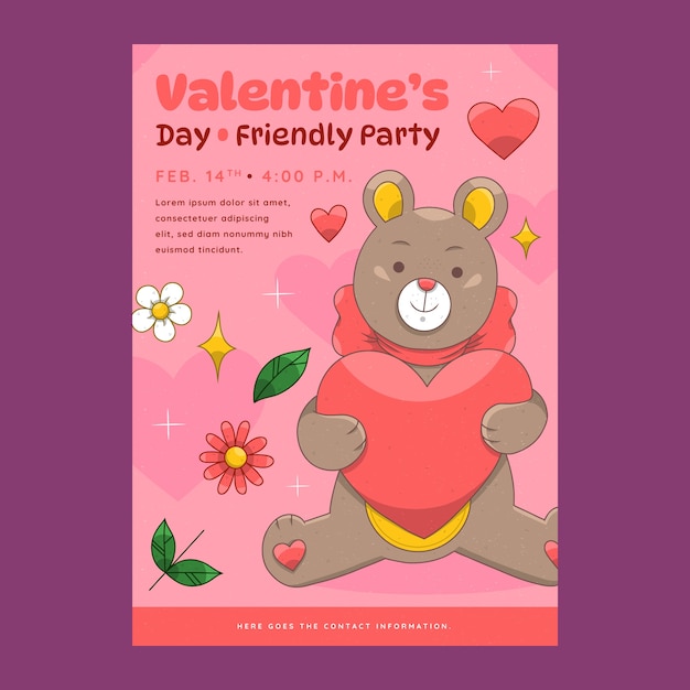 Free vector hand drawn vertical poster template for valentines day celebration