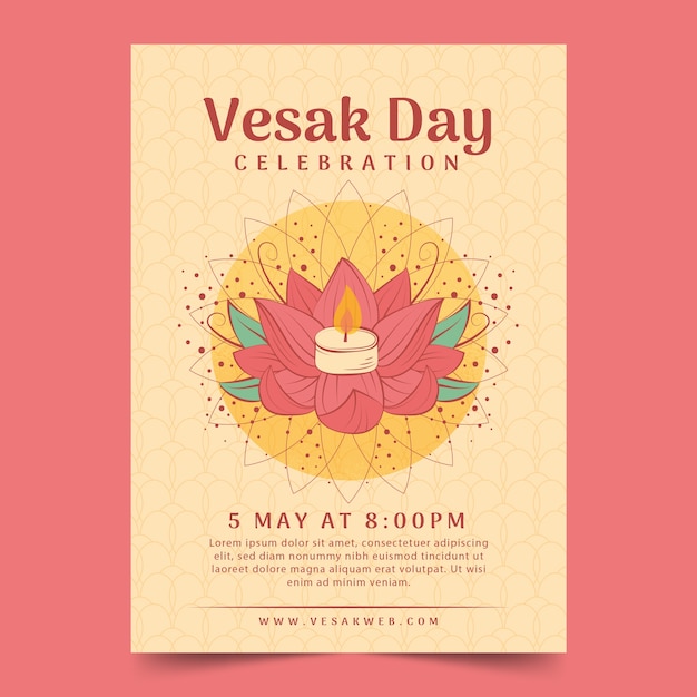 Free vector hand drawn vertical poster template for vesak festival celebration