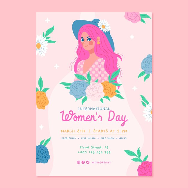 여성의 날 축하를 위해 손으로 그린 수직 포스터 템플릿