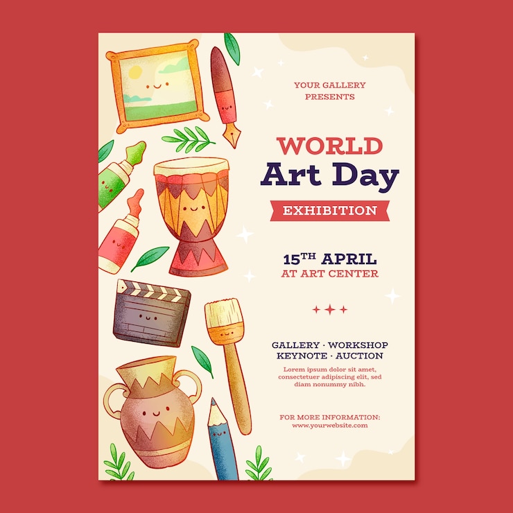 Free Vector hand drawn vertical poster template for world art day