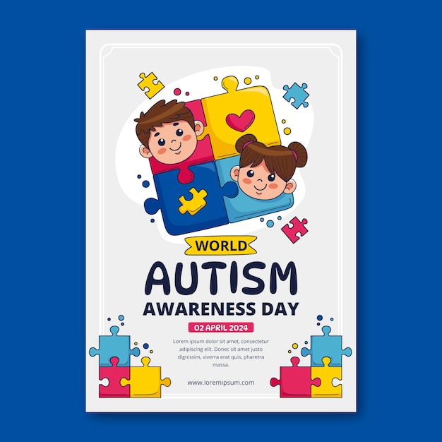 Hand drawn vertical poster template for world autism awareness day