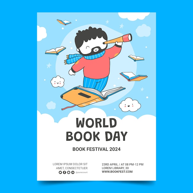 Free vector hand drawn vertical poster template for world book day celebration