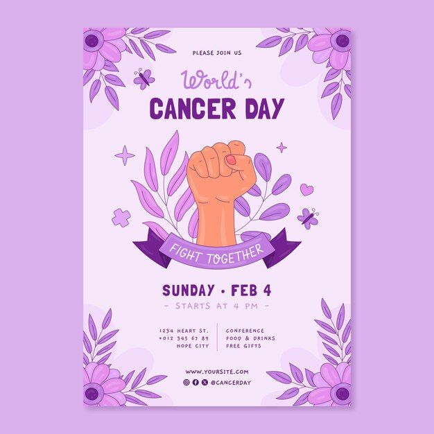 Hand drawn vertical poster template for world cancer day awareness