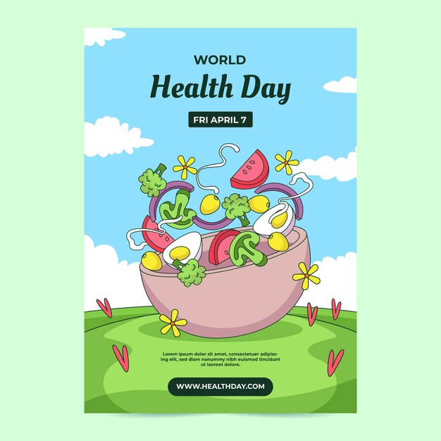 세계 보건 날 의 인식 을 위해 손 으로 그려진 수직 포스터 템플릿