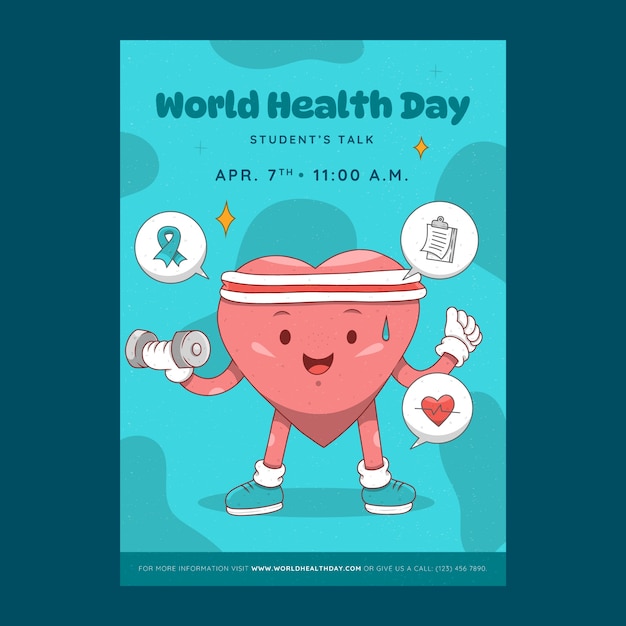 Ручно нарисованный вертикальный плакат для Всемирного дня здоровья