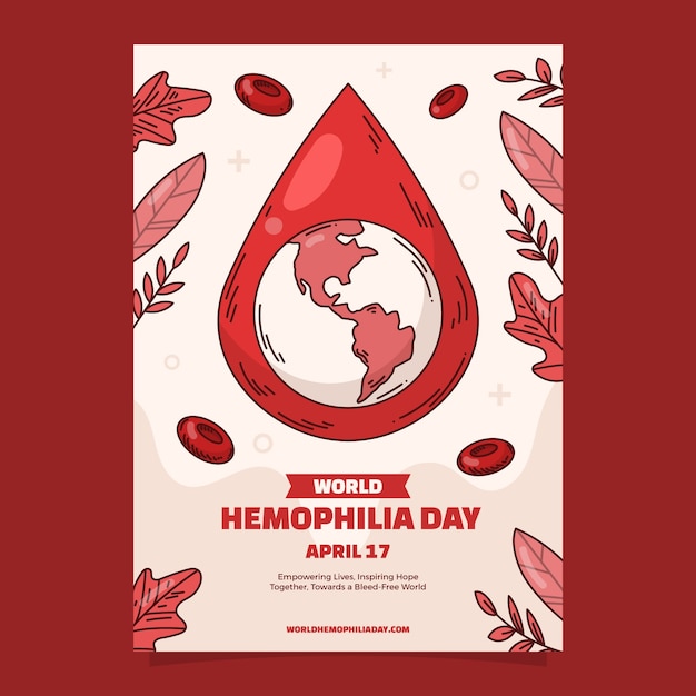 세계 혈우병 의식 의 날 을 위한 수동 으로 그려진 수직 포스터 템플릿