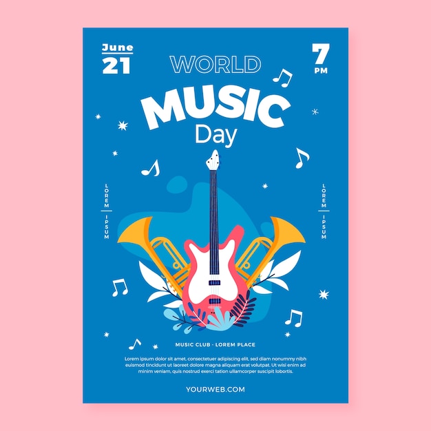 Free vector hand drawn vertical poster template for world music day celebration