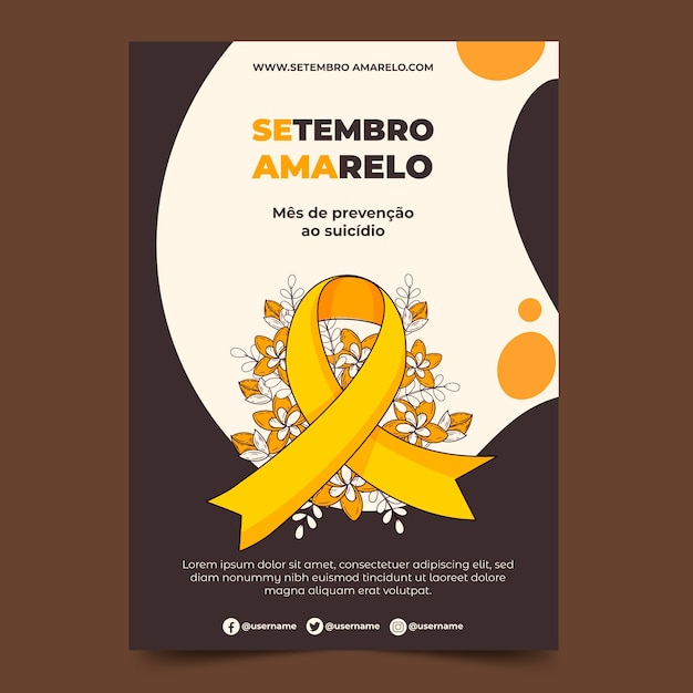 Vettore gratuito modello di poster verticale disegnato a mano per la consapevolezza di settembre giallo