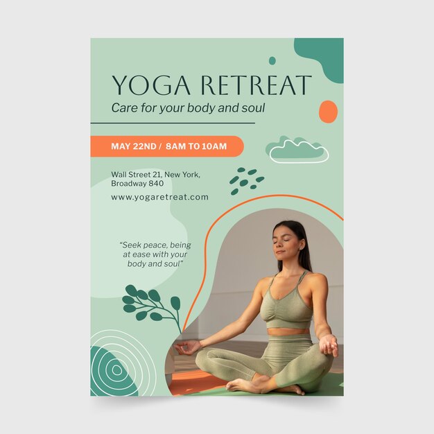Hand drawn vertical poster template for yoga retreat
