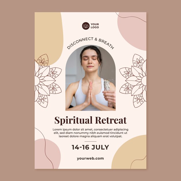 hand drawn vertical poster template for yoga retreat