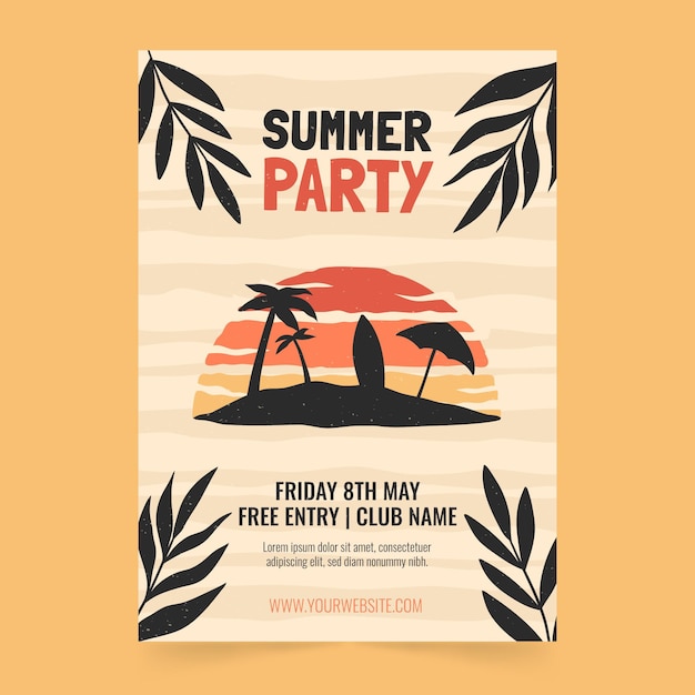 Hand drawn vertical summer party poster template