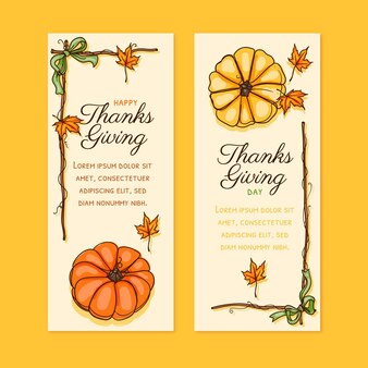 Hand drawn vertical thanksgiving banners set
