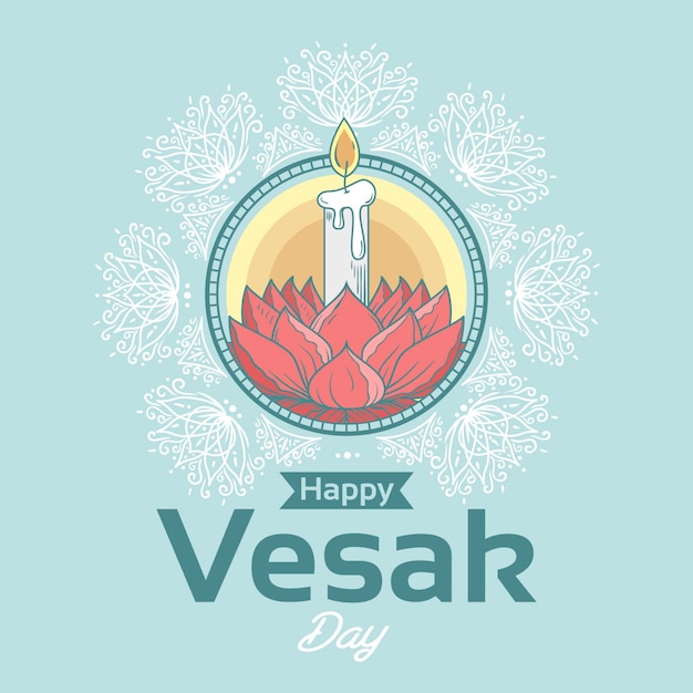 무료 벡터 손으로 그린 vesak 하루 그림