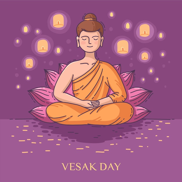 Illustrazione disegnata a mano di giorno di vesak