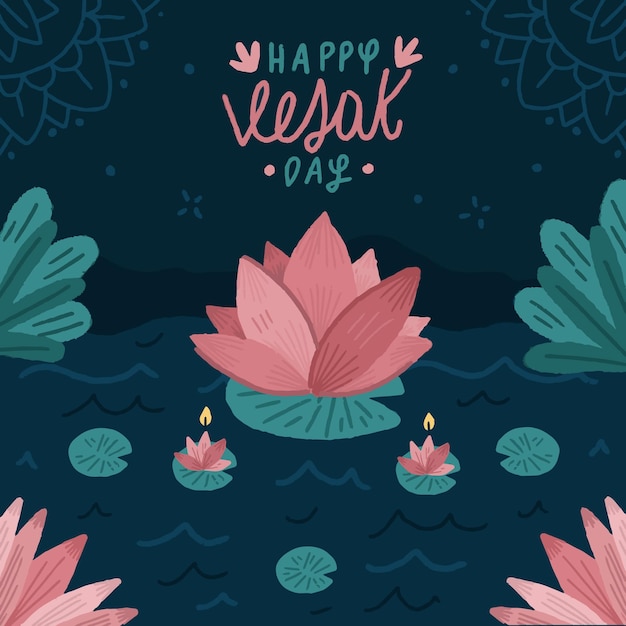 무료 벡터 손으로 그린 vesak 하루 그림