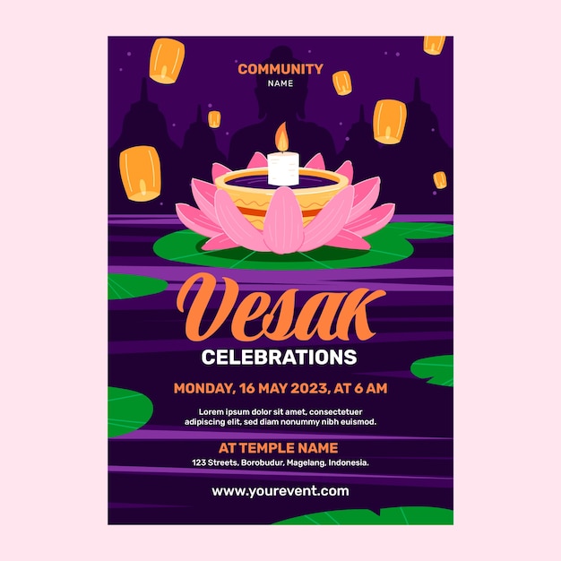 Hand drawn vesak day vertical poster template