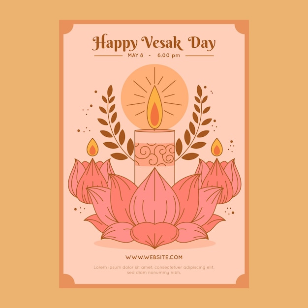 Vettore gratuito modello di poster verticale del giorno di vesak disegnato a mano