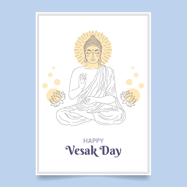 무료 벡터 손으로 그린 vesak 인사말 카드 서식 파일