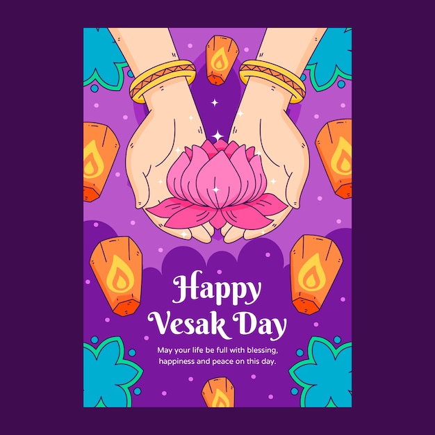Free vector hand drawn vesak greeting card template