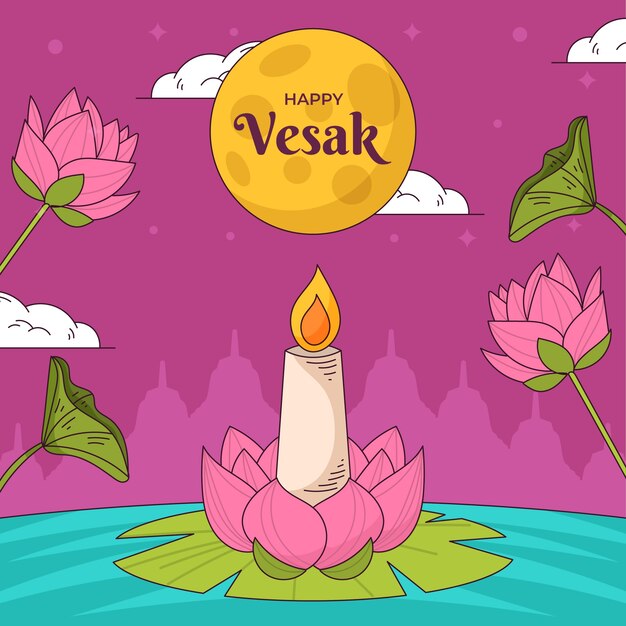 Vettore gratuito illustrazione di vesak disegnata a mano