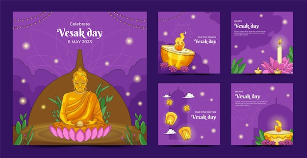 Бесплатное векторное изображение Нарисованная рукой коллекция сообщений instagram vesak