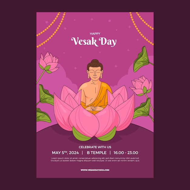 Vettore gratuito modello di poster verticale vesak disegnato a mano