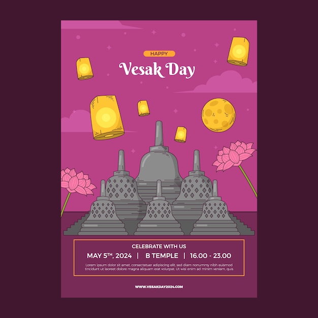 Modello di poster verticale vesak disegnato a mano