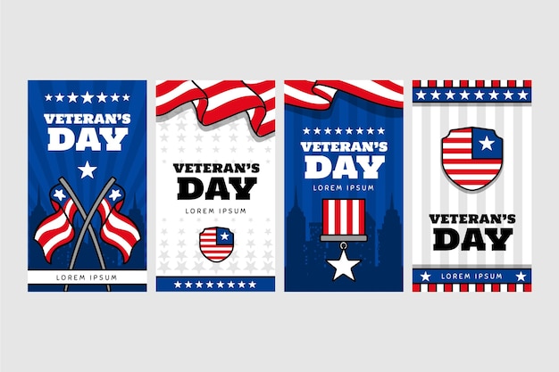 Free vector hand drawn veteran's day instagram stories collection