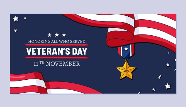 Hand drawn veterans day horizontal banner template