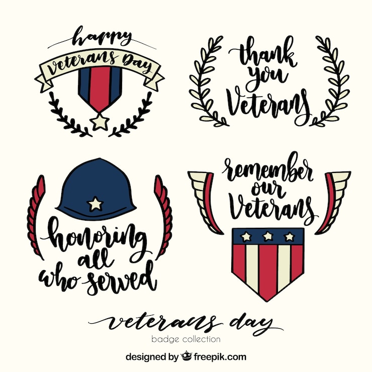 Free Vector hand drawn veterans day labels