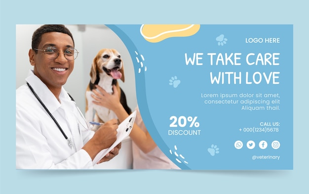 Hand drawn veterinary center facebook template