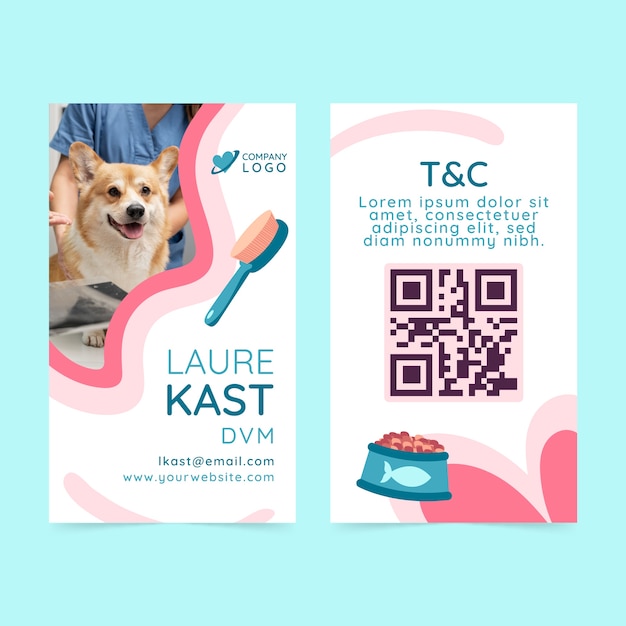 Free vector hand drawn veterinary clinic id card