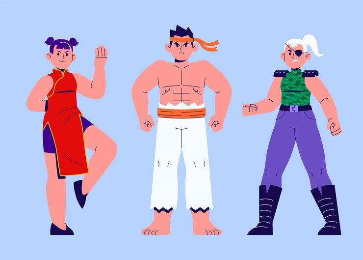 무료 Vector 손으로 그린 비디오 게임 캐릭터 요소 컬렉션